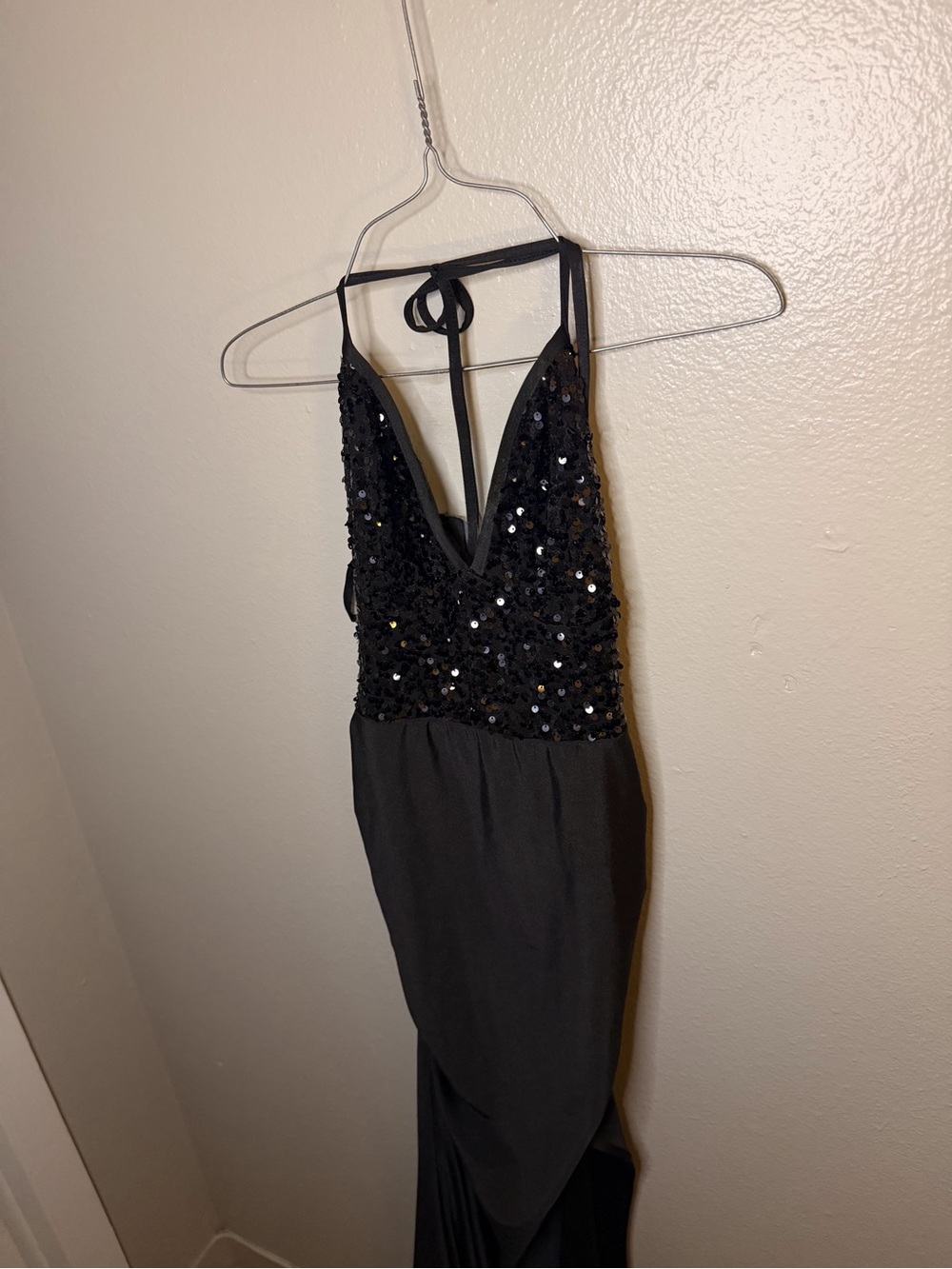 SHEIN Black Sequin Halter Prom Dress